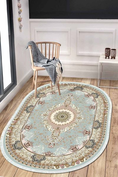 Birkilim Oval Yıkanabilir İpeksi Kaymaz Taban Dekoratif Halı | MLN-IP-O-HK-030