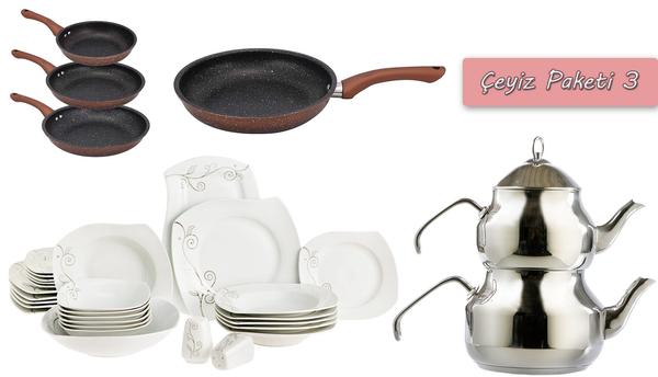 Çeyiz Paketi 3 | 6 Kişilik | Yemek Takımı & Çaydanlık & Tava Seti