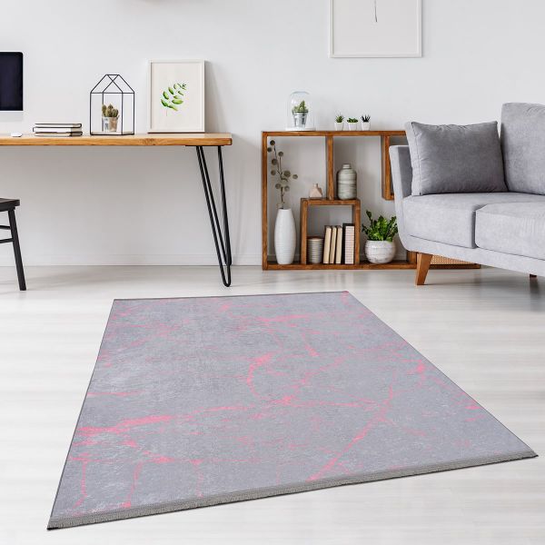 Siela | Mermer Desenli | Yıkanabilen Halı | Pembe | 1712-Pink