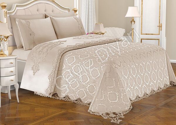 Fransız Güpürlü Çeyizlik Pike Takımı Hülya Cappucino