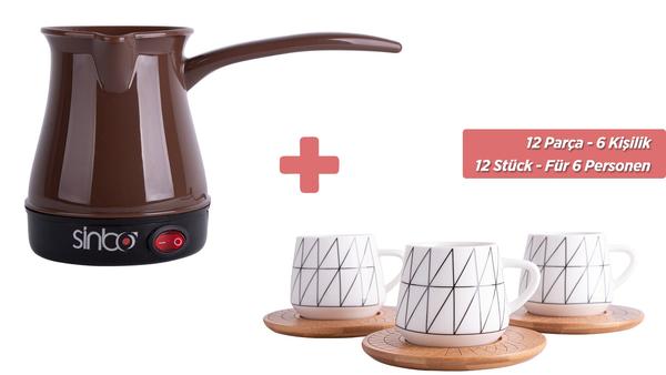 Sinbo Kahverengi Elektrikli Türk Kahve Makinesi & Hayal 6'lı Türk Kahve Seti