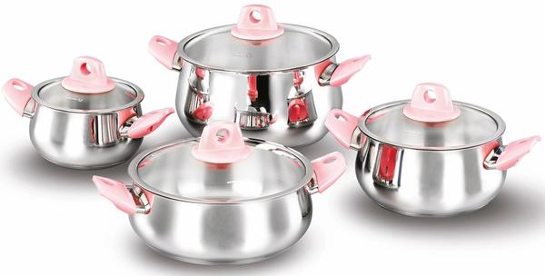 Korkmaz 4'lü Manolya Tencere Seti 8 Parça | İndüksiyon | Pembe | A1931