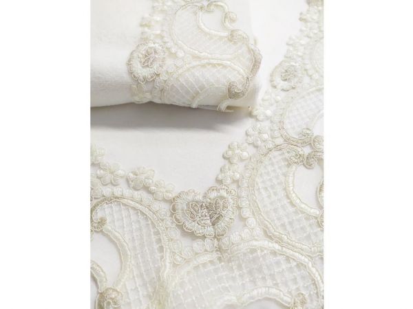 Çeyiz Diyarı Fransız Güpürlü Tiara 2 Li Bohça Seti Krem