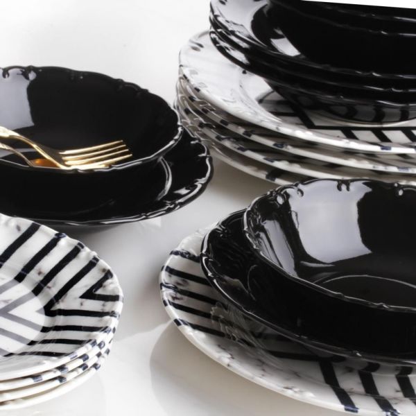 Asaf 24 Parça Porselen Dekoratif Desenli Yuvarlak Yemek Takımı