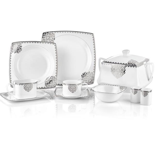 Taç İhtişamlı Osmanlı Mihrimah 85 Parça Yemek Takımı | Platin | 12 Kişilik | TAC-2011