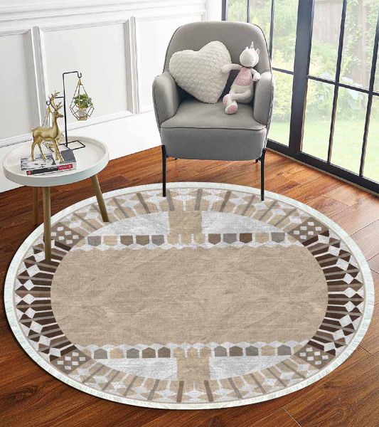 Birkilim Yuvarlak Yıkanabilir Dekoratif Halı İpeksi Kaymaz Taban | MLN-IP-YU-HT-940