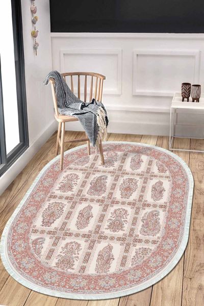 Birkilim Oval Yıkanabilir İpeksi Kaymaz Taban Dekoratif Halı | MLN-IP-O-HT-049