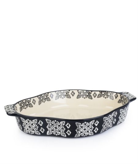 Acar | Seramik Desenli Siyah Fırın Kabı 36.5 x 24 x 6 cm