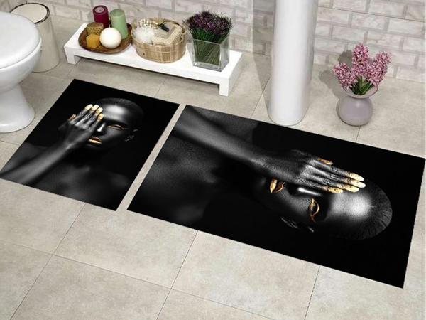 Elit Lux Ensemble de 2 tapis de bain rectangulaires Face Noir