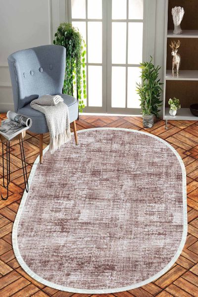 Birkilim Oval Yıkanabilir İpeksi Kaymaz Taban Dekoratif Halı | MLN-IP-O-HT-567