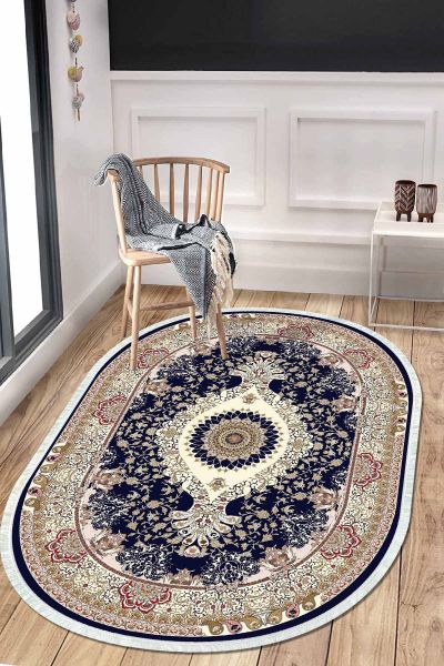 Birkilim Oval Yıkanabilir İpeksi Kaymaz Taban Dekoratif Halı | MLN-IP-O-HK-029