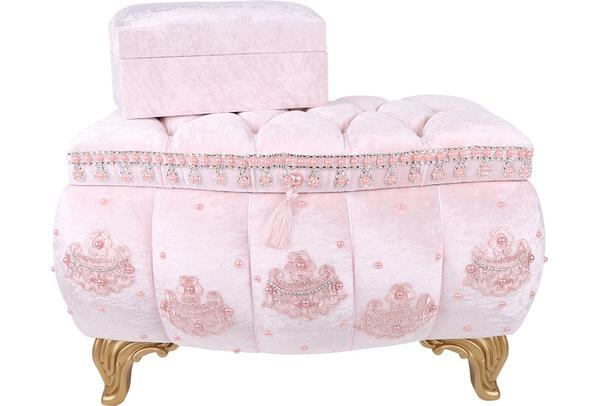 Dekonaz 2'li İnci Dantel Süslemeli Çeyiz Sandığı | Pudra | SDK-0026