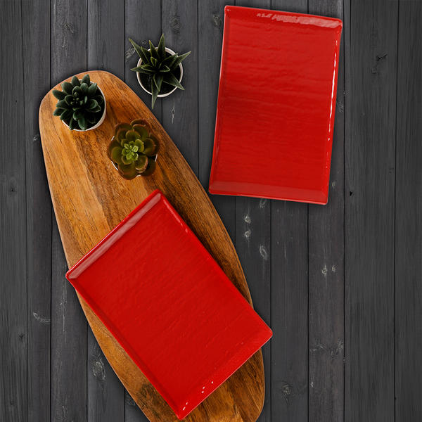 طبق بيضاوي من الحجر الطبيعي الأحمر 25 سم قطعتين | كيراميكا