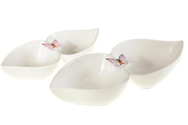 Taç 2 Bölmeli Çerez Servis Kase Kelebek Desenli 2 Parça | TAC-1394