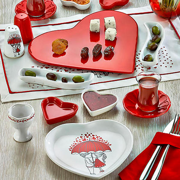 Ensemble de petit-déjeuner Red Love 17 pièces pour 4 | Keramika