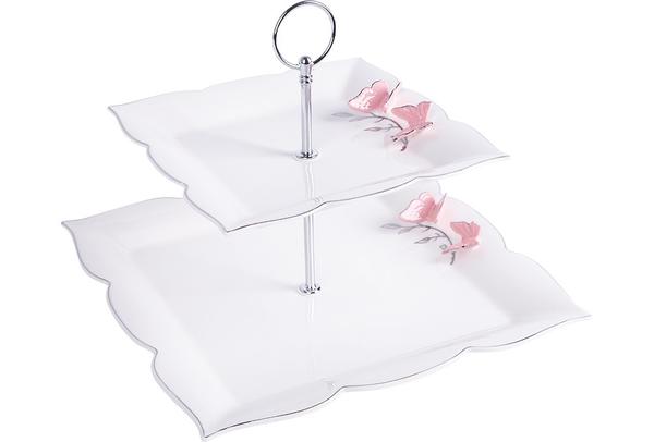 Dematex 2 Katlı Porselen Servis Tabağı | Kare | DTX-55-KARE