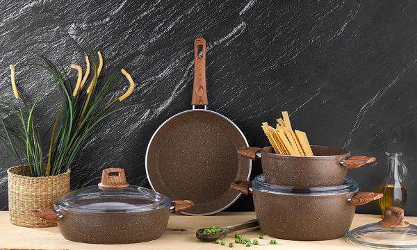 Brown Fiesta Granite 7 Piece Cookware Set