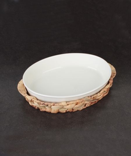 Acar | Royal White Oval Porzellan Weidenkorb Ofenbehälter 40 cm