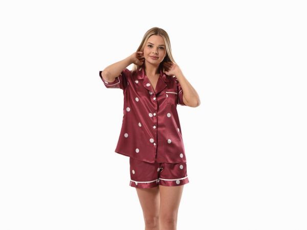 Gemusterte Kurzarm-Shorts aus Satin 7039 Claret Red