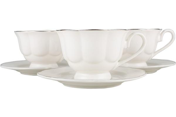 Hayal | Çay/Kahve Büyük Fincan Seti | Beyaz-Gümüş Desenli | 6 Kişilik | By-alz-p180056-s