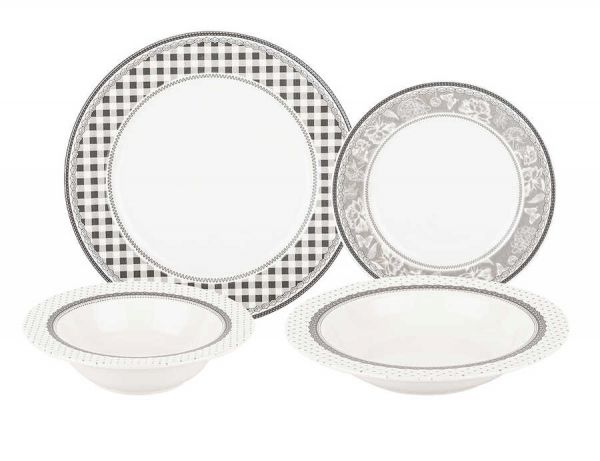 Tantitoni | Porselen Grey Quadro Parça Yemek Takımı