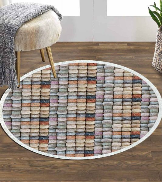 Birkilim Yuvarlak Yıkanabilir Dekoratif Halı İpeksi Kaymaz Taban | MLN-IP-YU-HY-1046