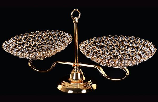 Dekonaz 2'li Kristal Meyve Kasesi | Altın