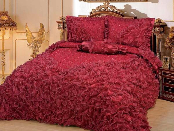 Saten Yatak Örtüsü Seti Gelincik Deluxe Çift Kişilik Bordo