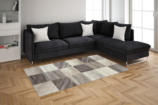 Merinos Belis Essence Kare Desenli Halı | Bej-Gri | 24157-795-Beige-Grey