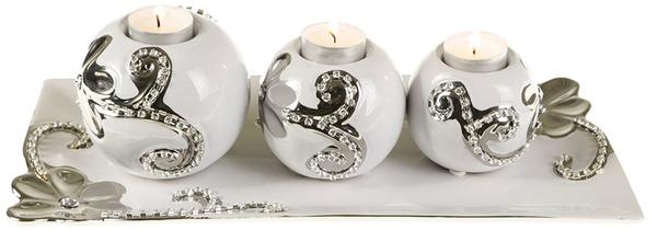 Almina 3'lü Dekoratif Mumluk Beyaz - Gümüş