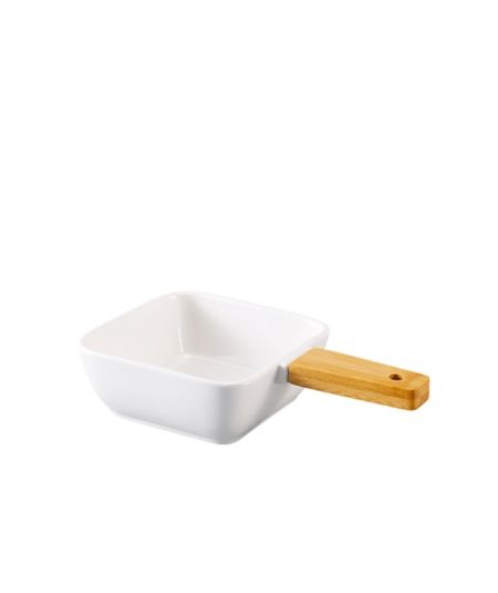 مطبخ اكار | صحن بورسلين مربع بمقبض من الخيزران