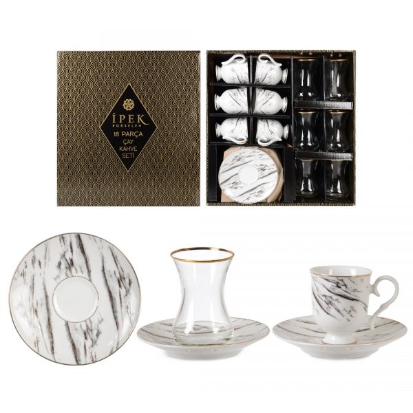 18 PIECE CAY & COFFEE SET (RON-100 # OG-9881 # GOLD & DMT-303 CAY BARD.) | IPEK-1015