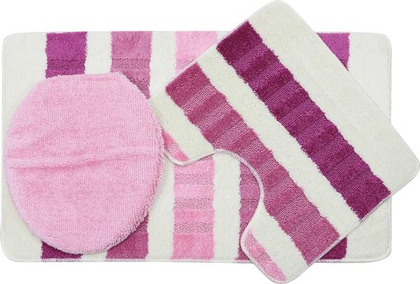 Duygu Çizgi Desenli 3 Parça Banyo Paspas Seti | Pembe | Ban-0024