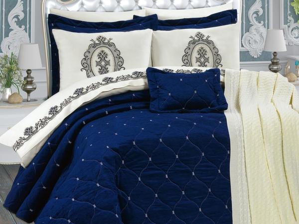 Ensemble de mariée 11 pièces matelassé en velours de luxe Ruby Bleu marine