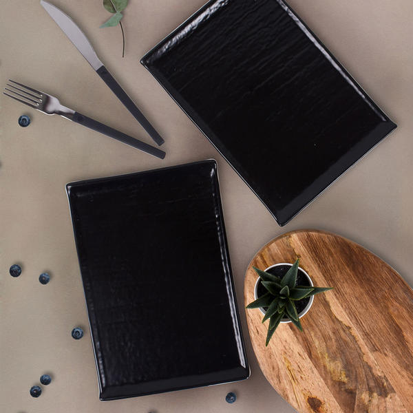 طبق بيضاوي من الحجر الطبيعي الأسود غير اللامع 24 سم 2 قطعة | كيراميكا