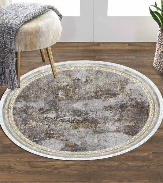 Birkilim Yuvarlak Yıkanabilir Dekoratif Halı İpeksi Kaymaz Taban | MLN-IP-YU-HY-1203