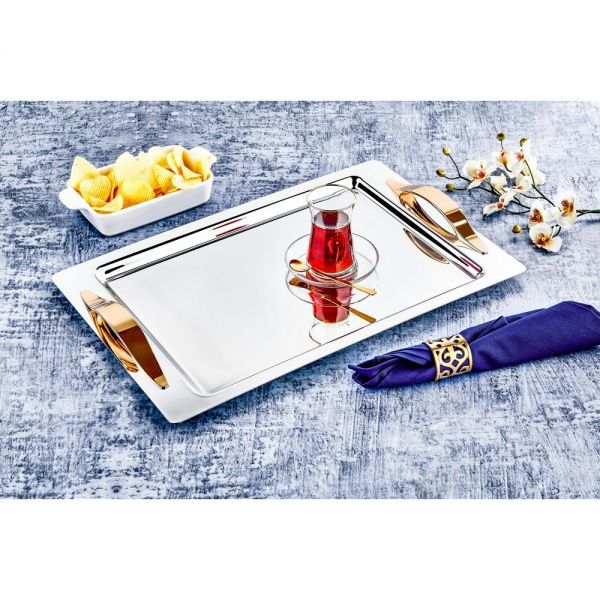 Oz Leben | Kayra Gold-Silber-Stahl-Teetablett