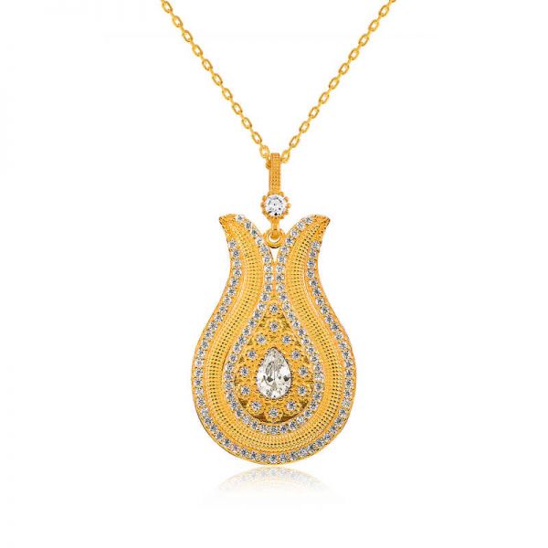 Gümüş Damla Taşlı Lale Bayan Kolye