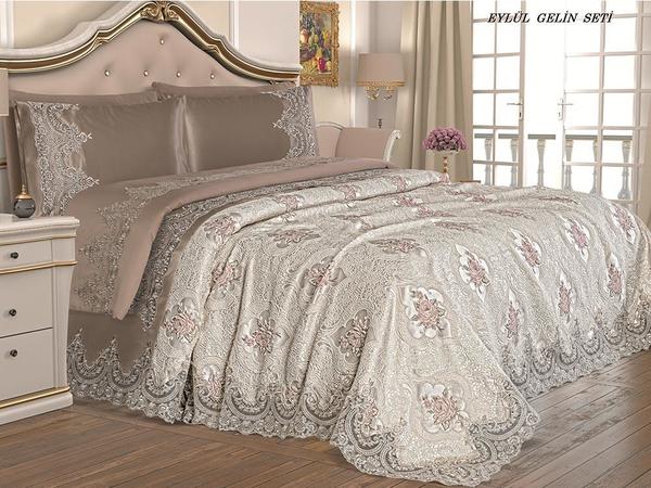 Fransız Güpürlü Eylül Gelin Seti Cappucino