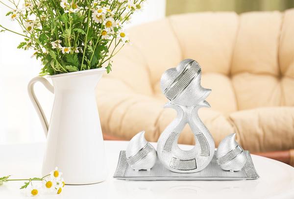 Almina Dekoratif 4 Parça Kalpli Biblo Seti Taş Süslemeli | Gümüş | AL-2355