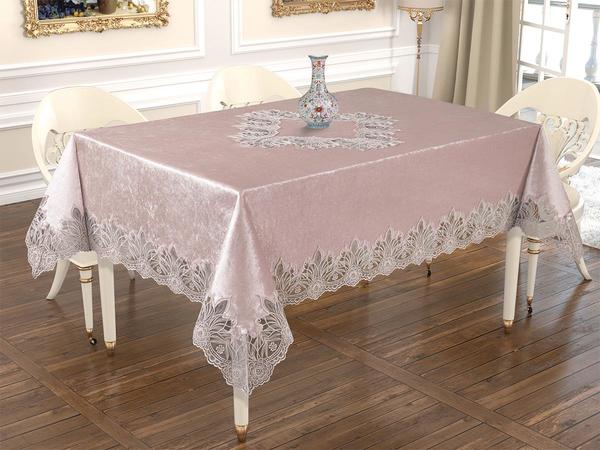 Fransız Güpürlü Derya Masa Örtüsü Pudra