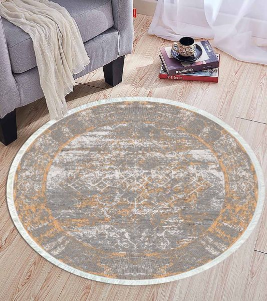 Birkilim Yuvarlak Yıkanabilir Dekoratif Halı İpeksi Kaymaz Taban | MLN-IP-YU-HT-444