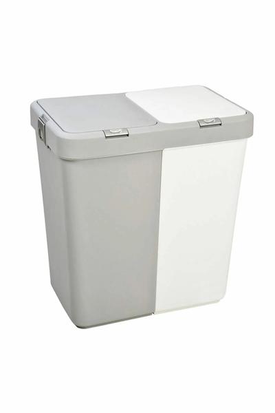 Bayev İkili Dokunmatik Kirli Çamaşır Sepeti (Gri-Beyaz)