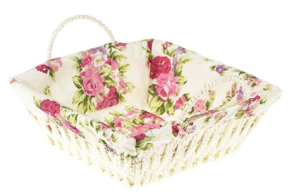 Kosova Kare Ekmek Sepeti Çiçekli Beyaz