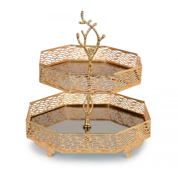 K0250G حافظة كوكيز 16 قطعة من بيتك بطبقتين 20 25 سم ذهبي برونزي | SILK-HLV027