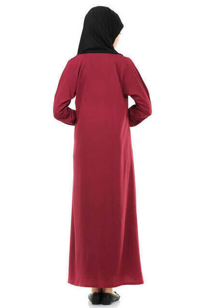 İhvan 5007-3 Kendinden Örtülü Bordo Pratik Namaz Elbisesi