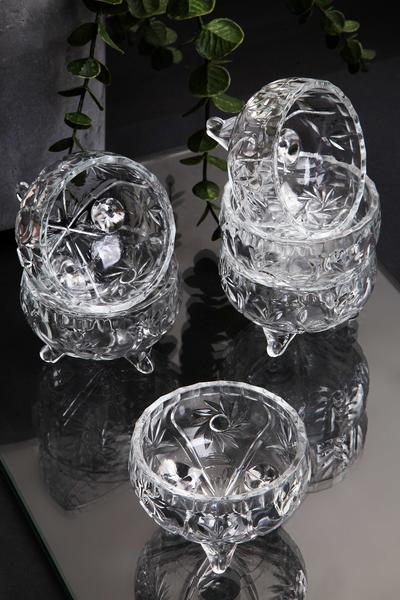 6 قطع من الزجاج الكريستالي 3 أقدام طبق فاخر تركي للوجبات الخفيفة