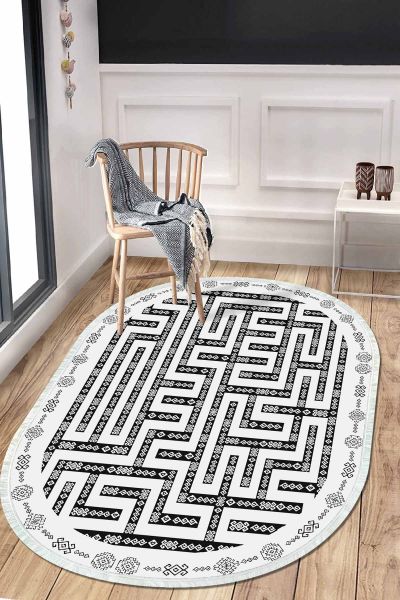 Birkilim Oval Yıkanabilir İpeksi Kaymaz Taban Dekoratif Halı | MLN-IP-O-HS-527