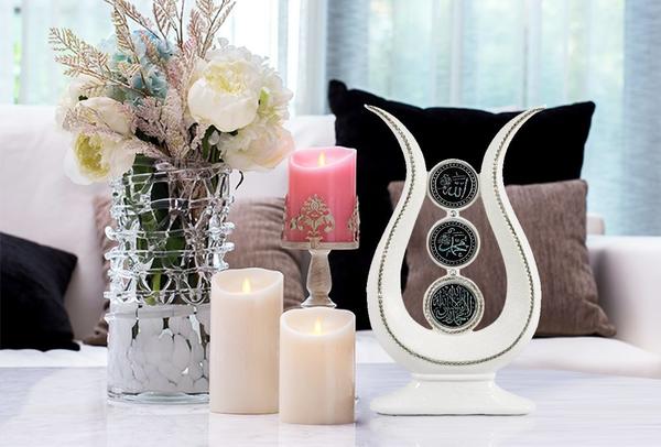 Dekonaz "Allah ve Muhammed" Yazılı Dini Biblo | Beyaz | 23x44 cm