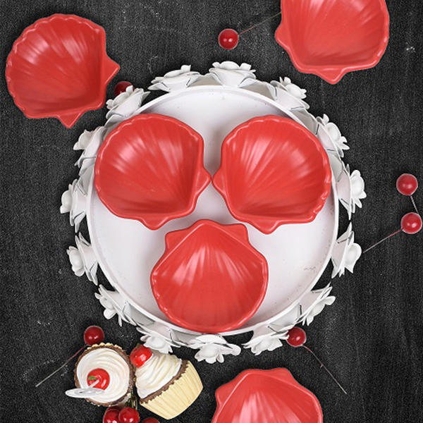 Mat Kırmızı Mini Midye Çerezlik / Sosluk 8 Cm 6 Adet | Keramika